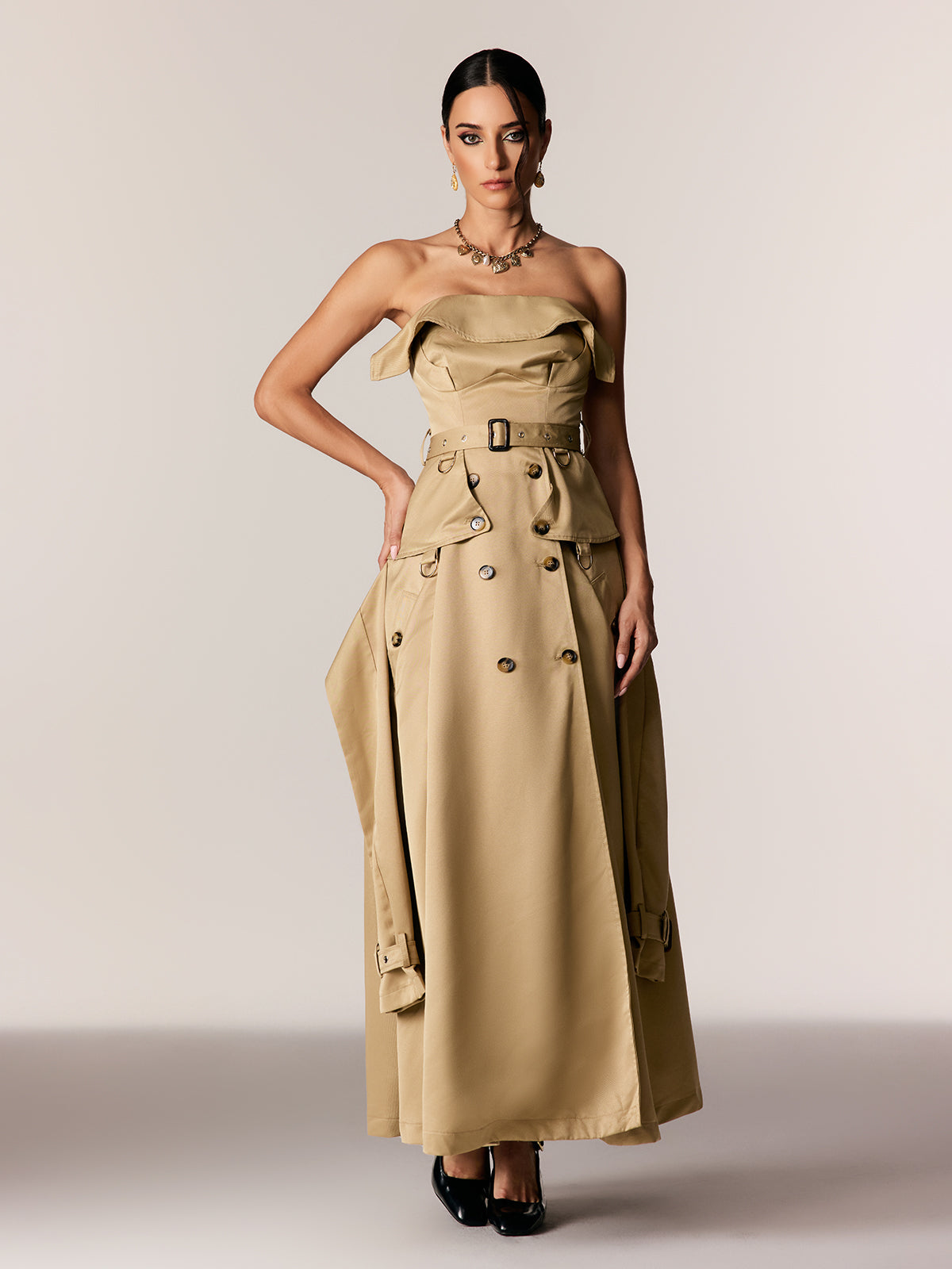 Edgars Strapless Trench Coat Maxi Dress