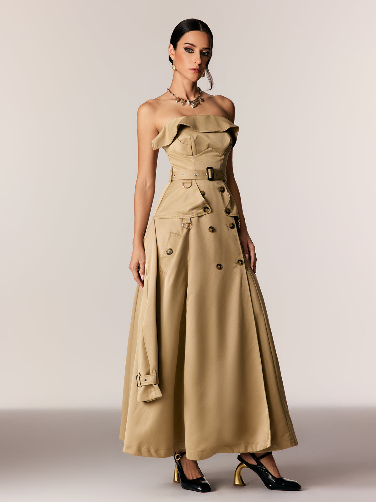 Edgars Strapless Trench Coat Maxi Dress