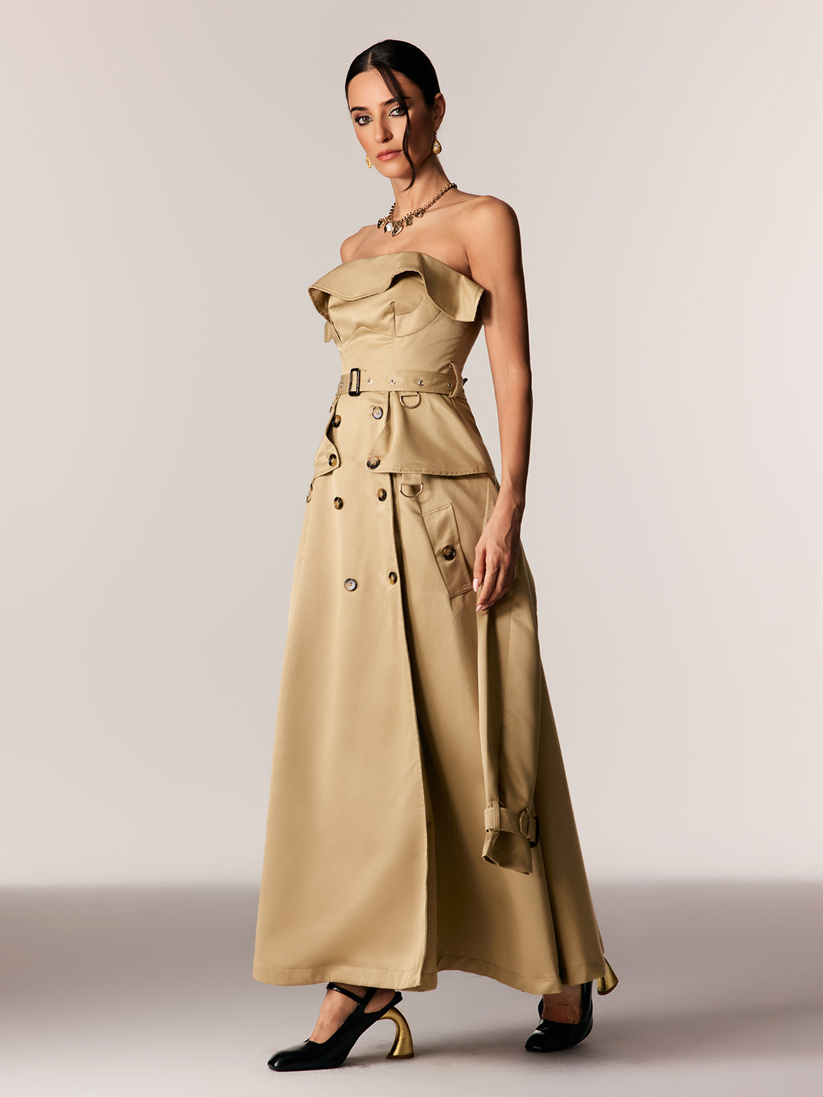 Edgars Strapless Trench Coat Maxi Dress