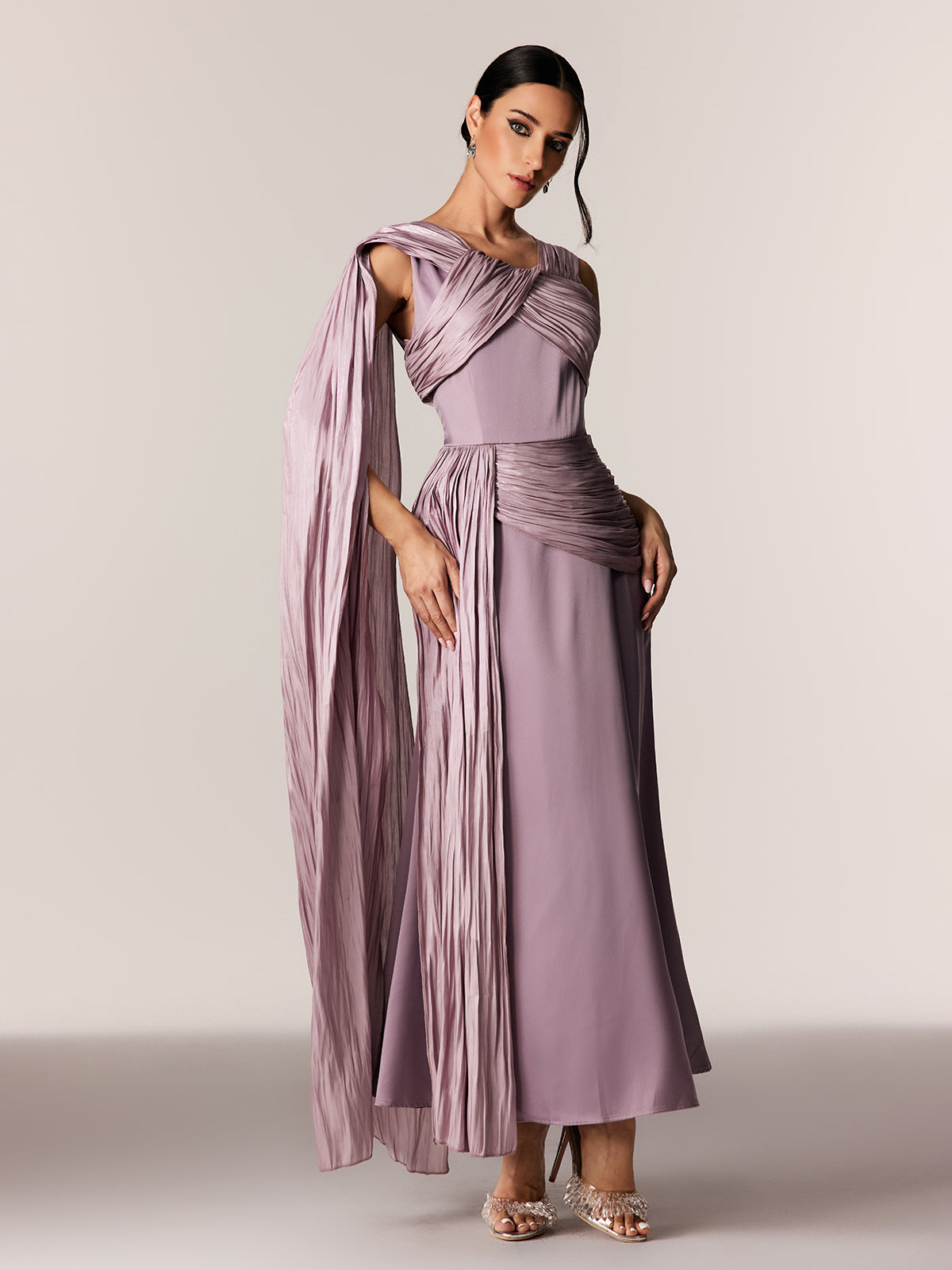 Edijs Asymmetric Ruch Fringe Maxi Dress