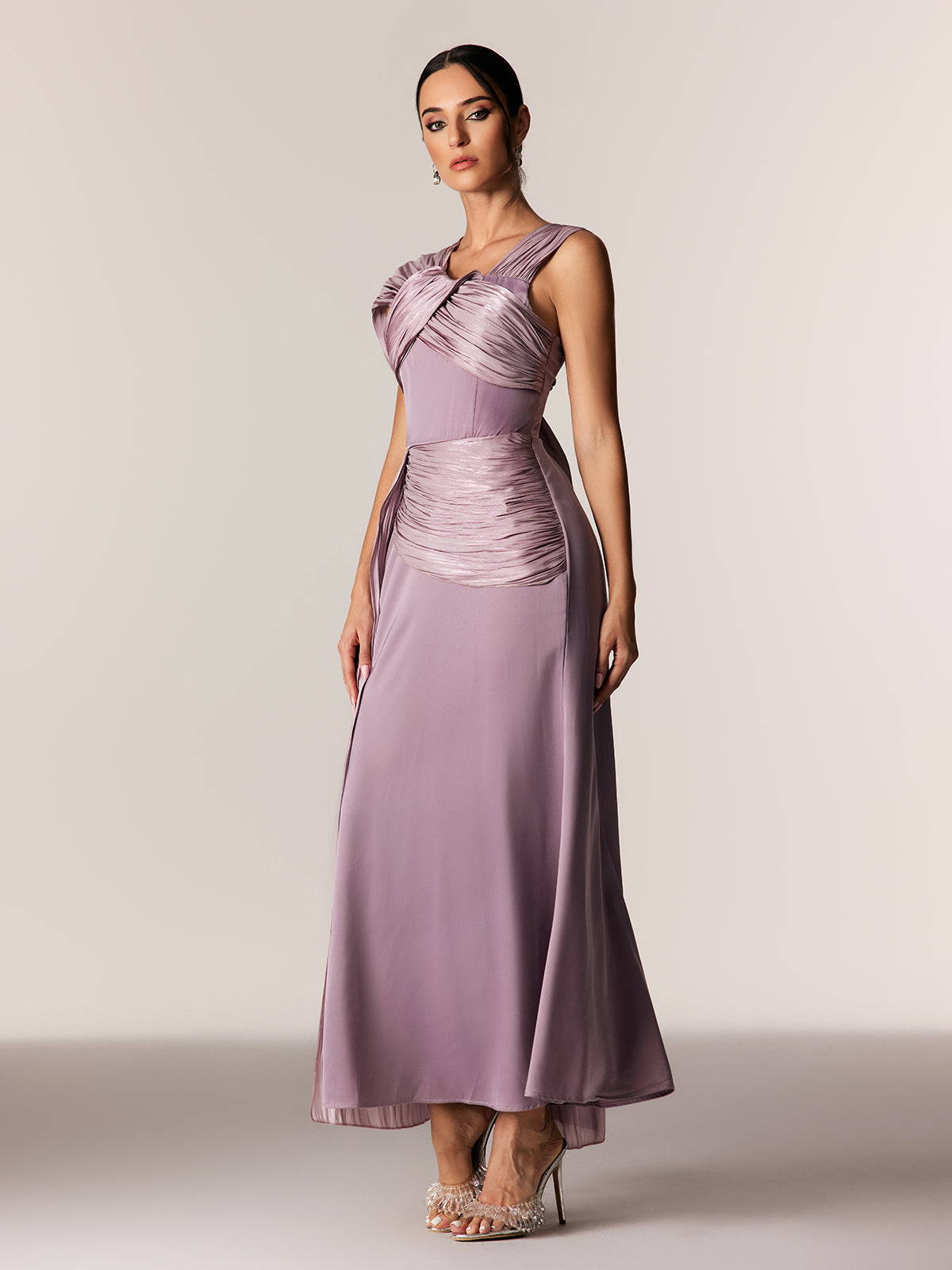 Edijs Asymmetric Ruch Fringe Maxi Dress