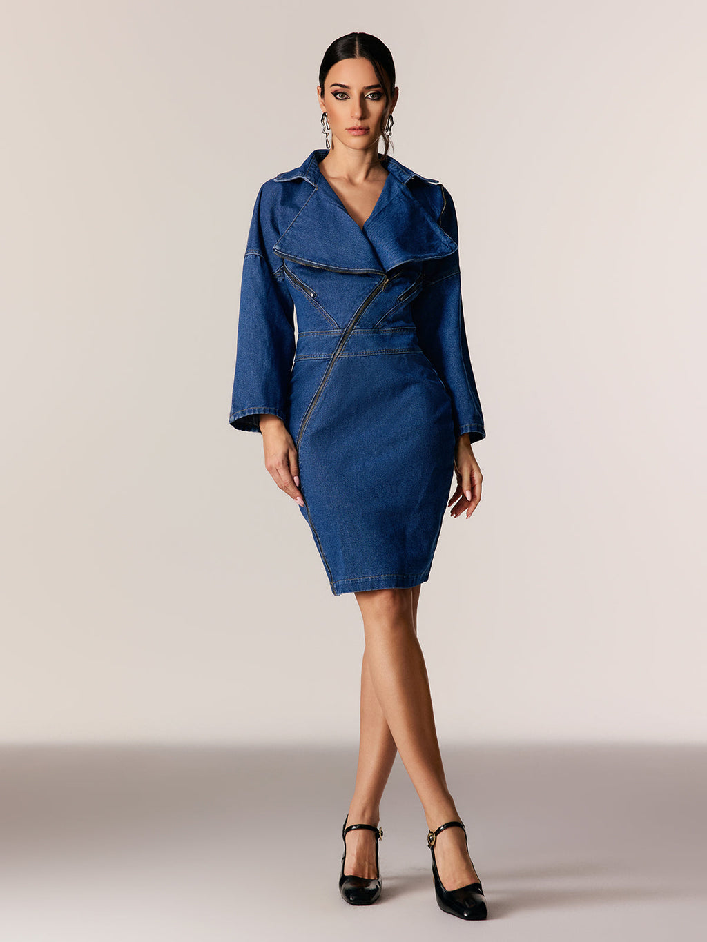 Edina Lapel Denim Mini Dress
