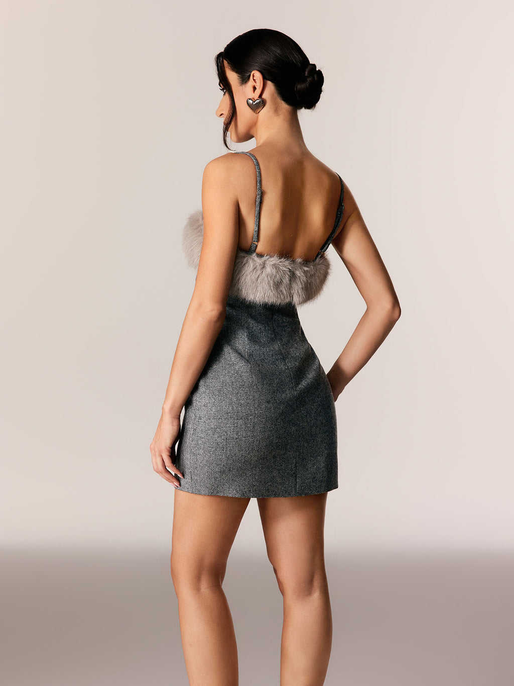 Edison Faux Fur Spaghetti Mini Dress