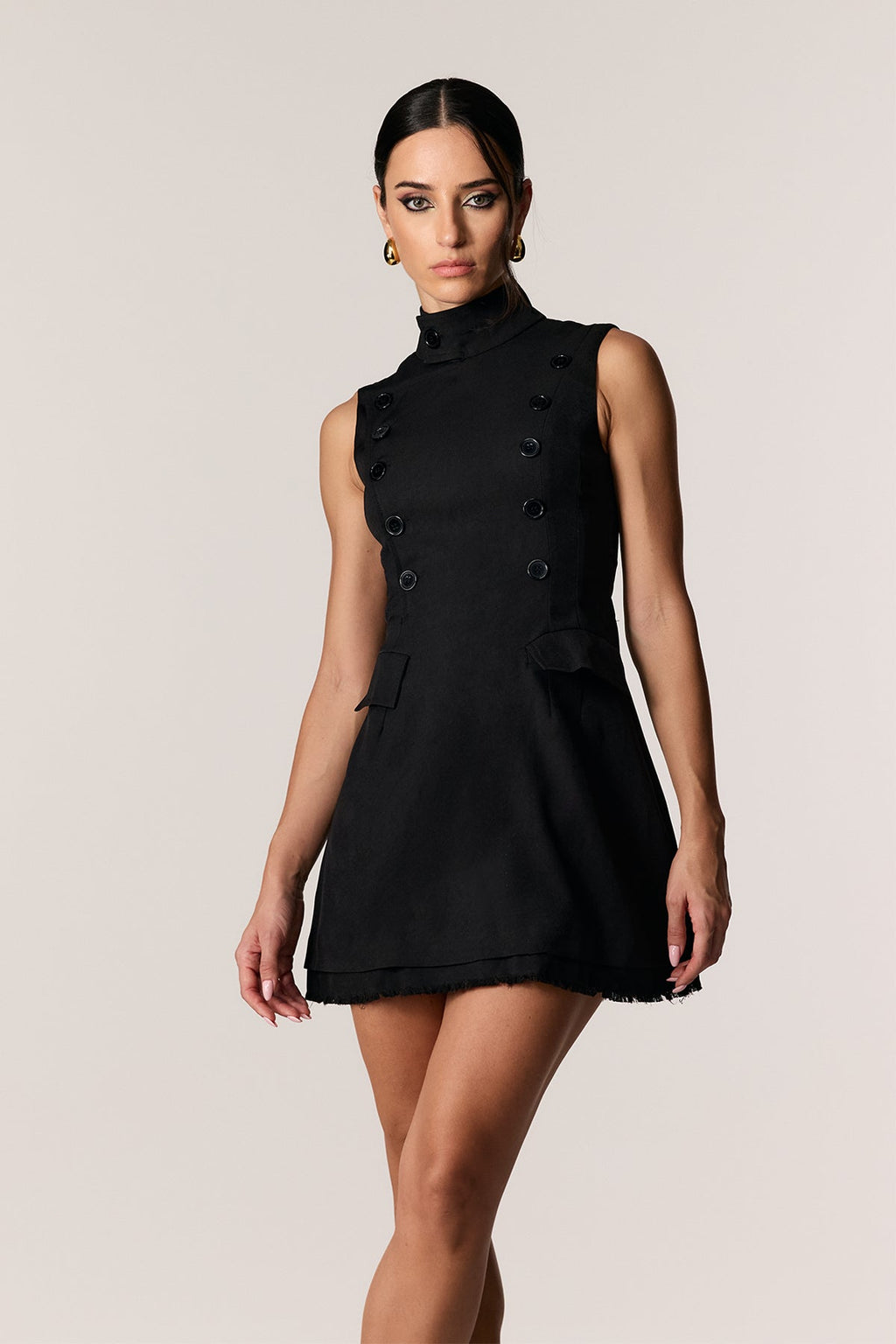 Edith Stand Collar Double Breasted Mini Dress