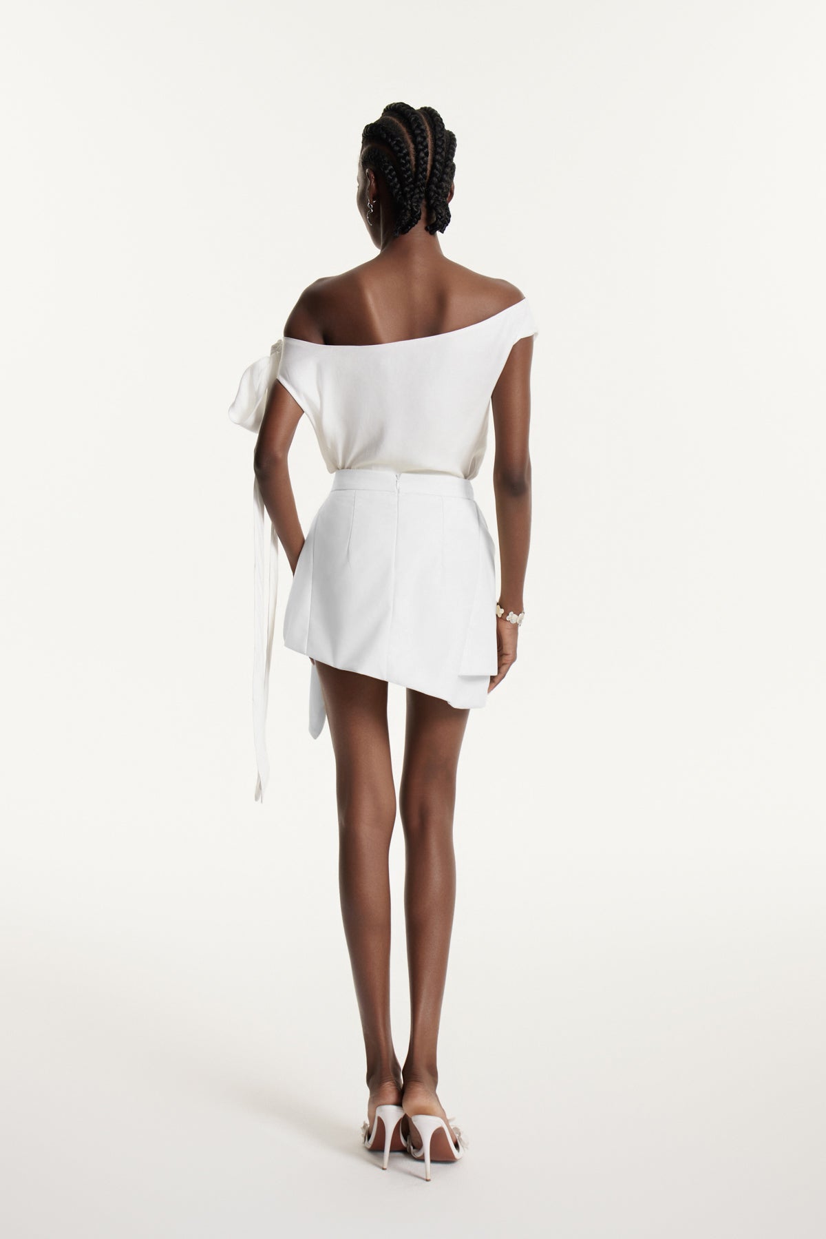 Ediz Asymmetric Ruch Skirt Set In White