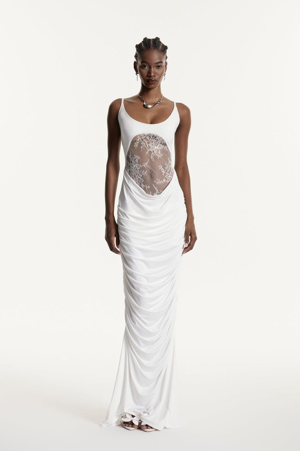 Edlira Spaghetti Ruch Lace Maxi Dress