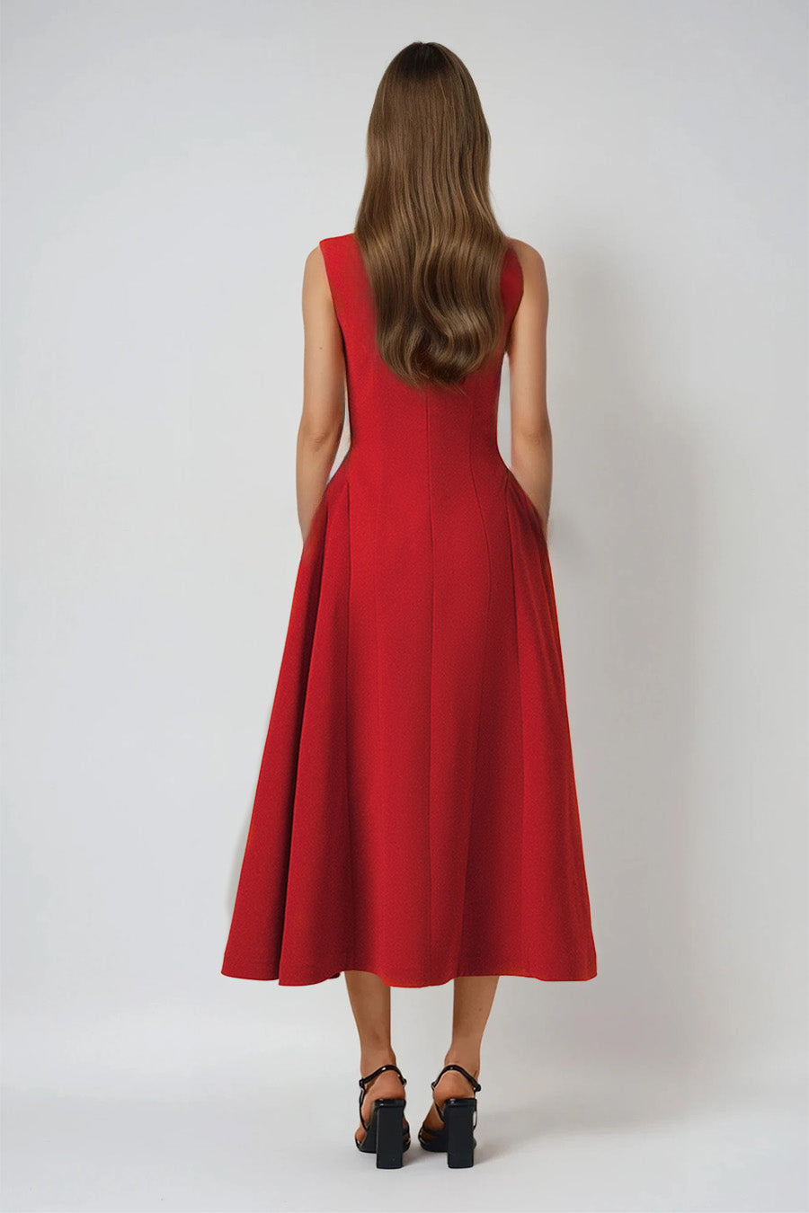 Destini Sleeveless Asymmetric Ruch Midi Dress