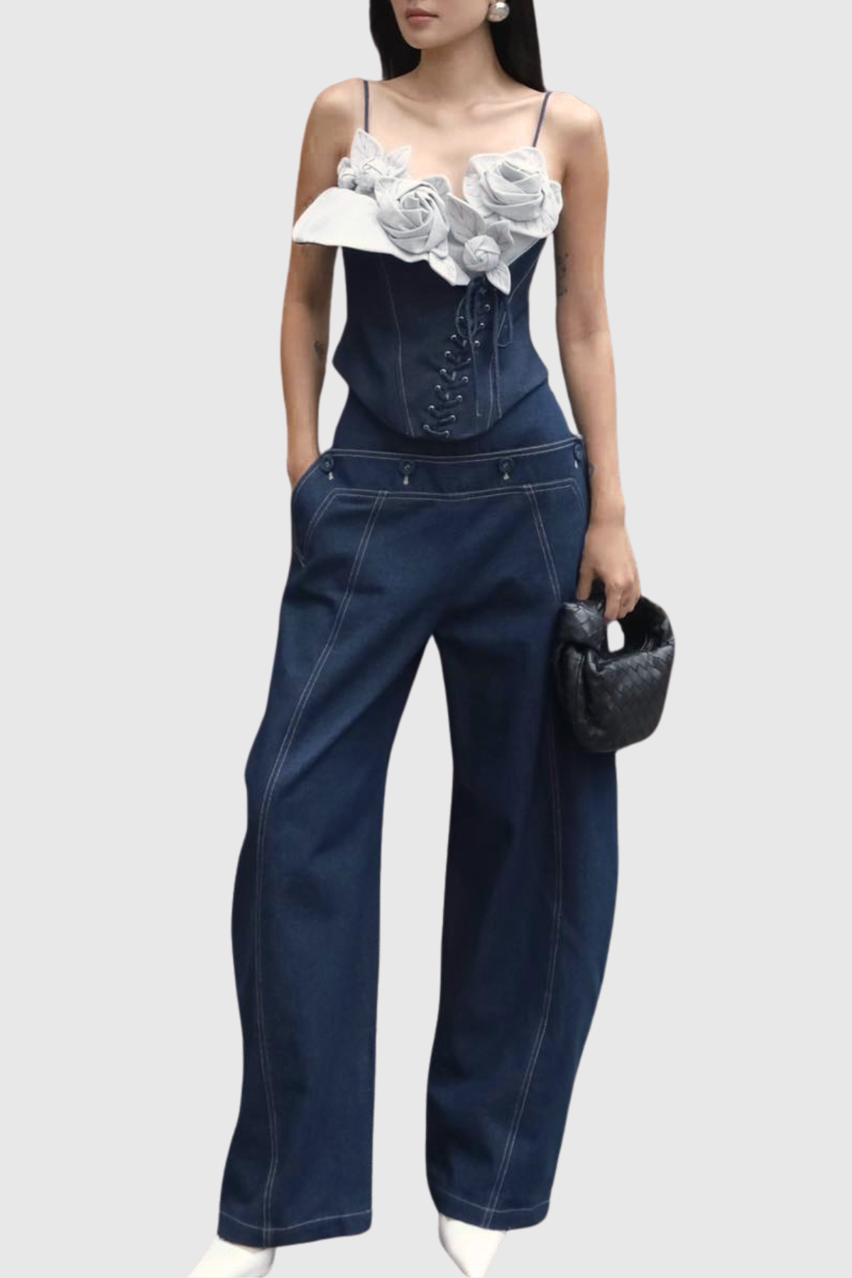 Diodoros Flower Lace Up Denim Pants Set