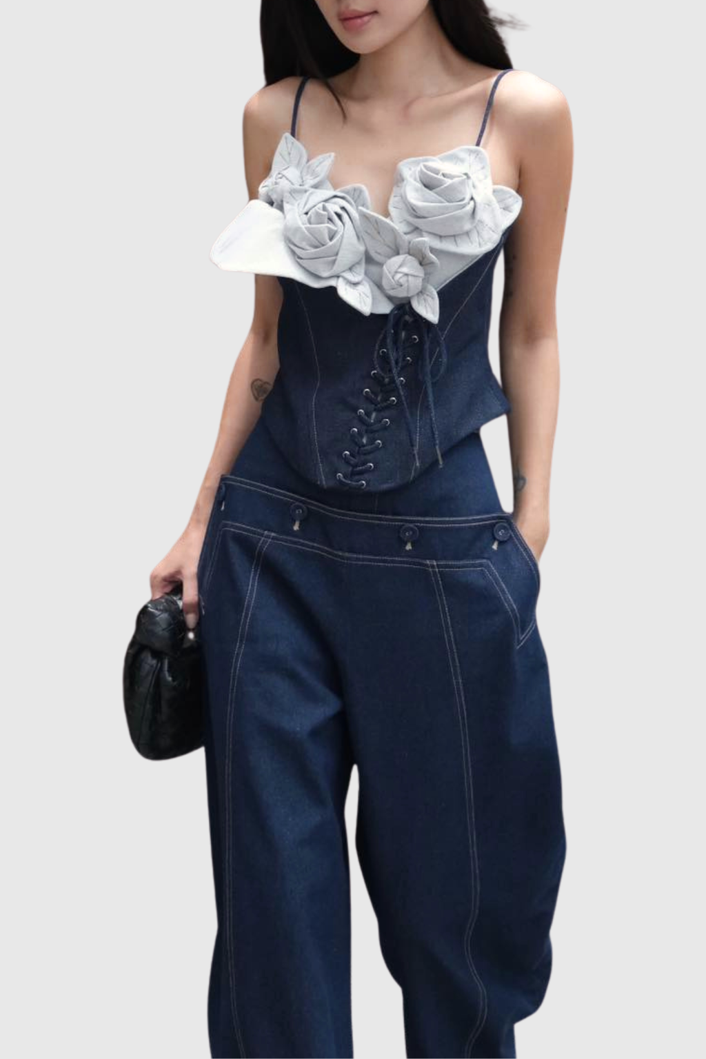 Diodoros Flower Lace Up Denim Pants Set