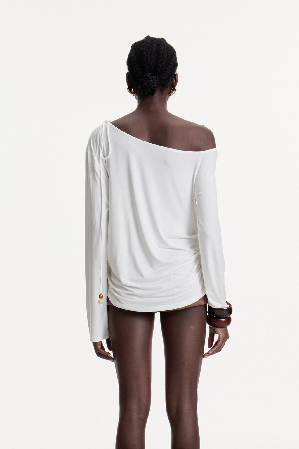 Zain Asymmetric Ruch Cowl Neck Top