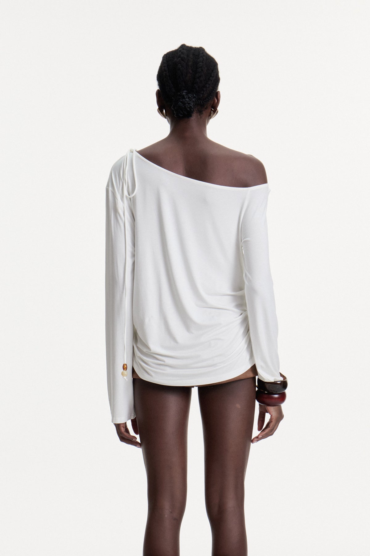 Zain Asymmetric Ruch Cowl Neck Top