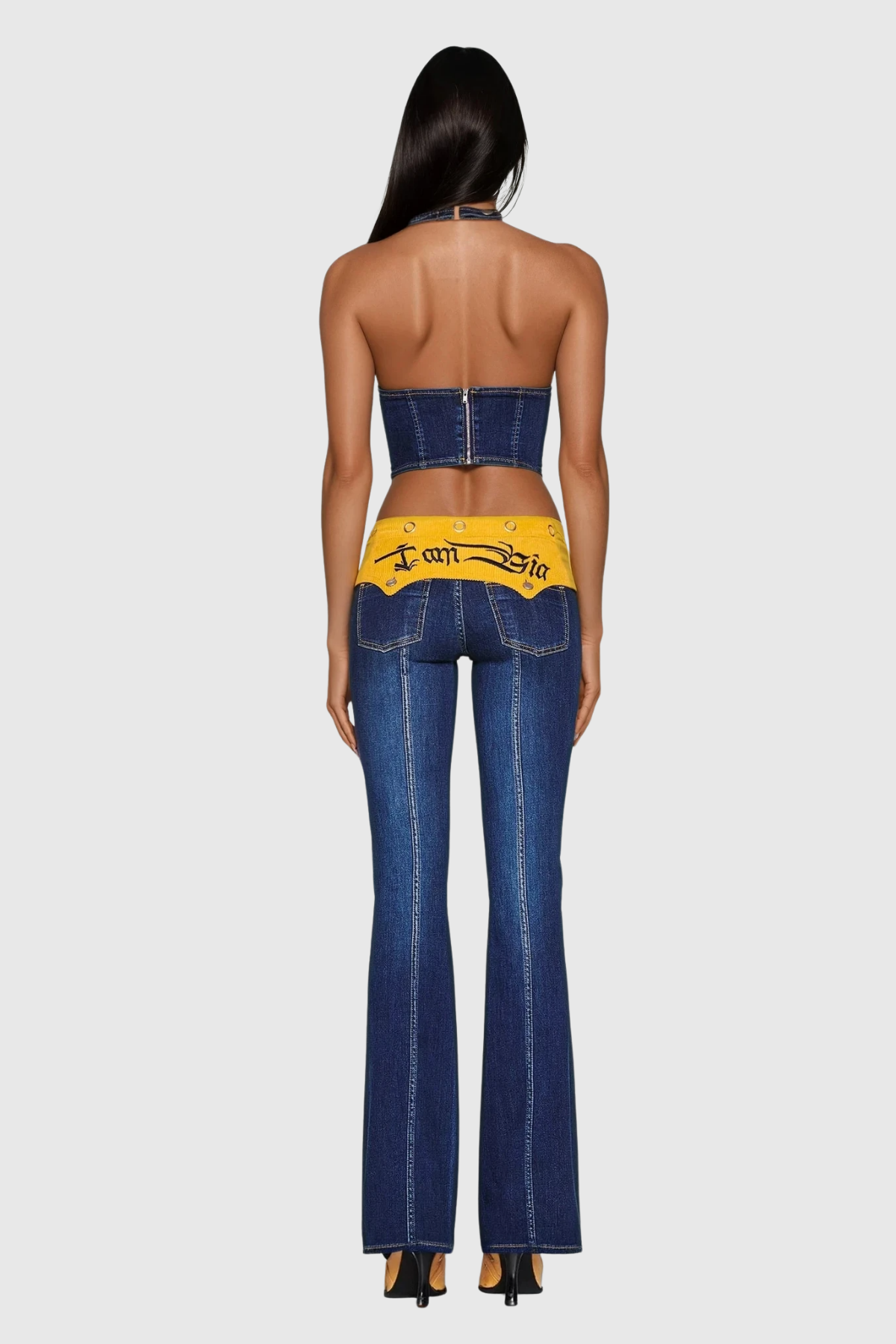 Zaki Halter Neck Deconstruct Denim Pants Set
