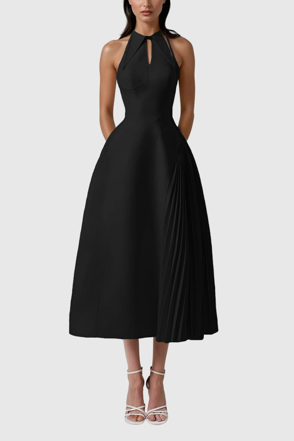 Zion Sleeveless Ruch Deconstruct  Maxi Dress In Black