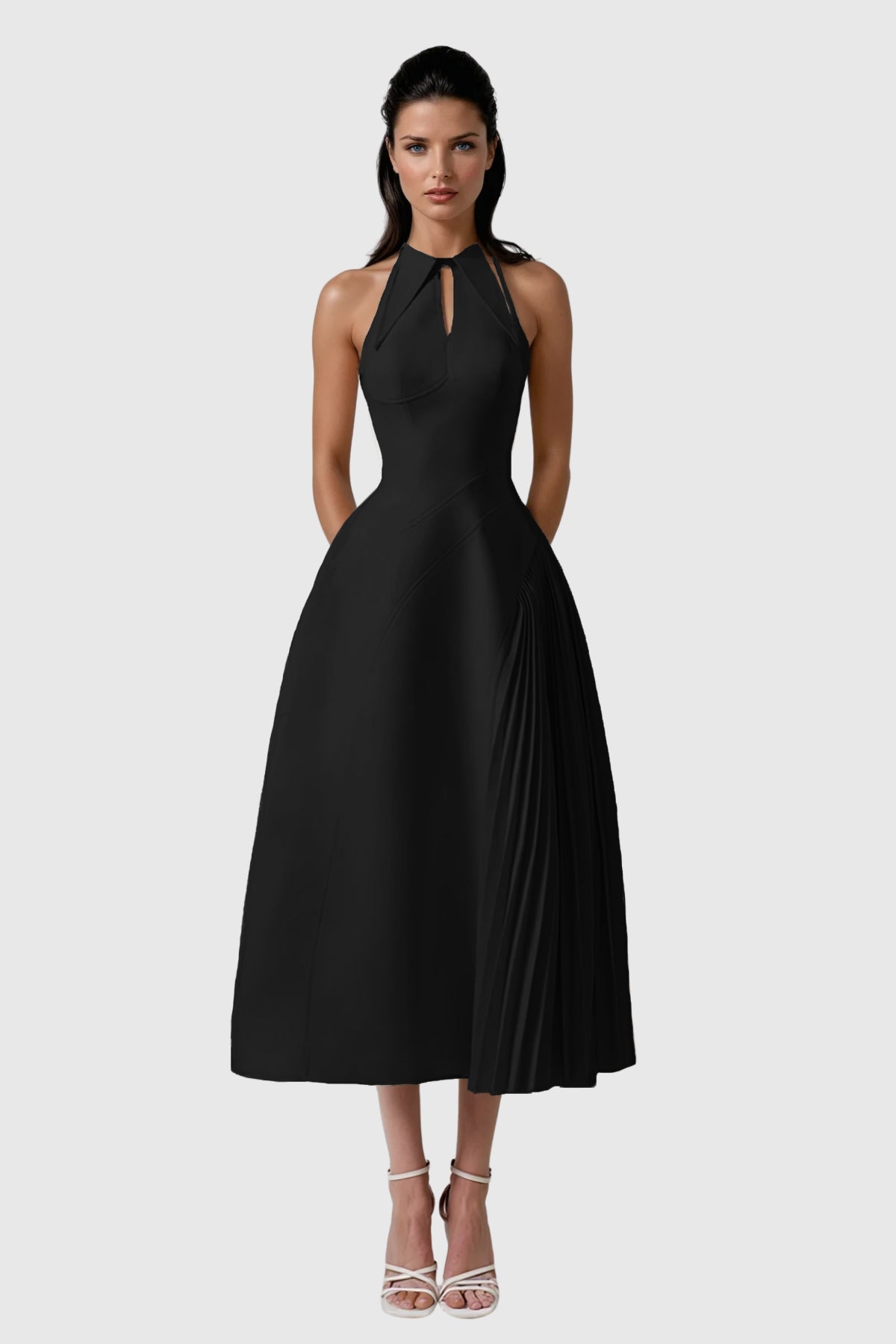 Zion Sleeveless Ruch Deconstruct  Maxi Dress In Black