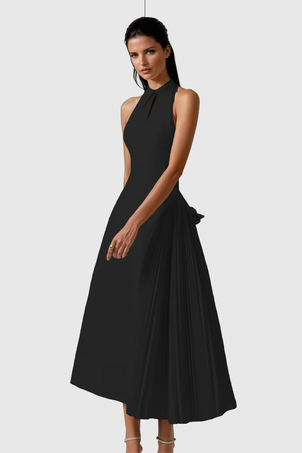 Zion Sleeveless Ruch Deconstruct  Maxi Dress In Black