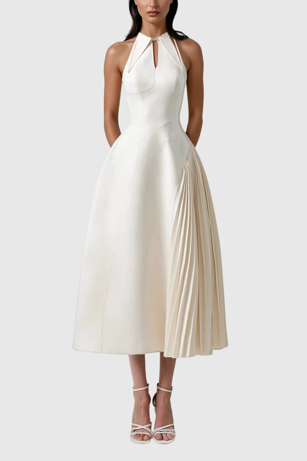 Zion Sleeveless Ruch Deconstruct  Maxi Dress In White