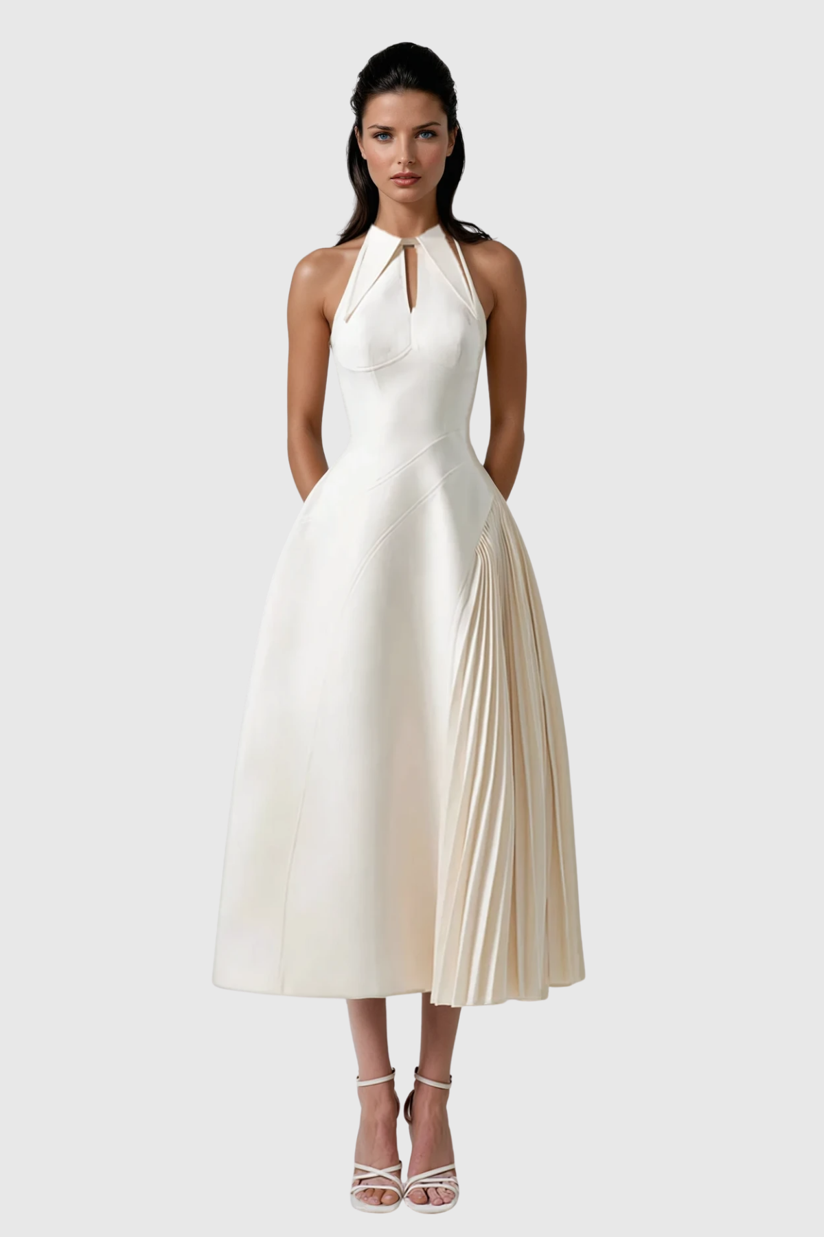 Zion Sleeveless Ruch Deconstruct  Maxi Dress In White