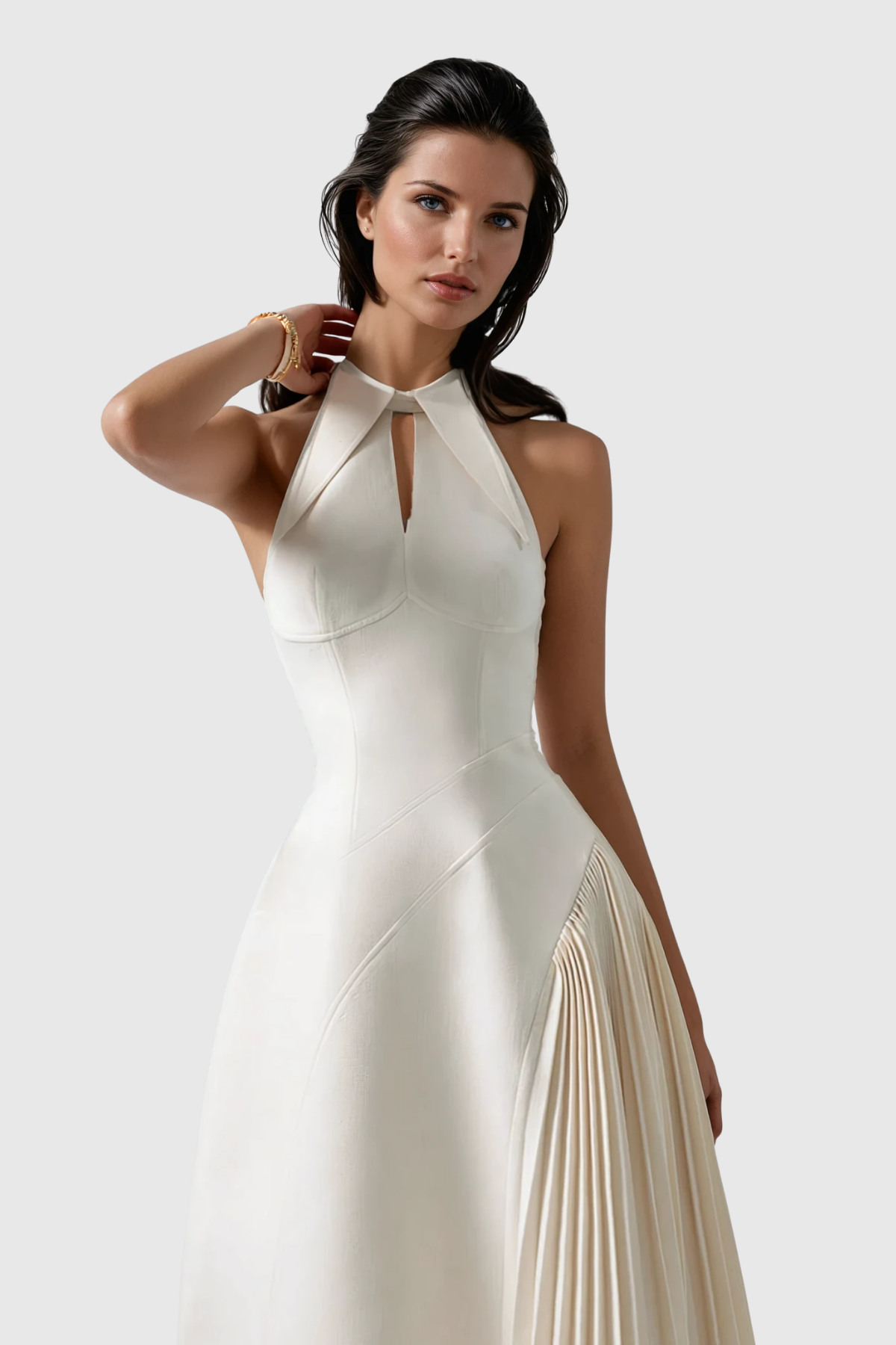 Zion Sleeveless Ruch Deconstruct  Maxi Dress In White
